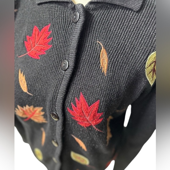KB COLLECTION Vintage 90s fall leaves sweater cardigan button up grannycore EUC - Picture 3 of 8